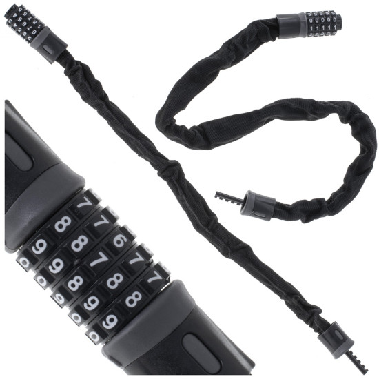 Antifurt bicicleta, Dispozitiv de blocare biciclete, Cifru cu 5 digits, lungime 90cm, culoare Neagra