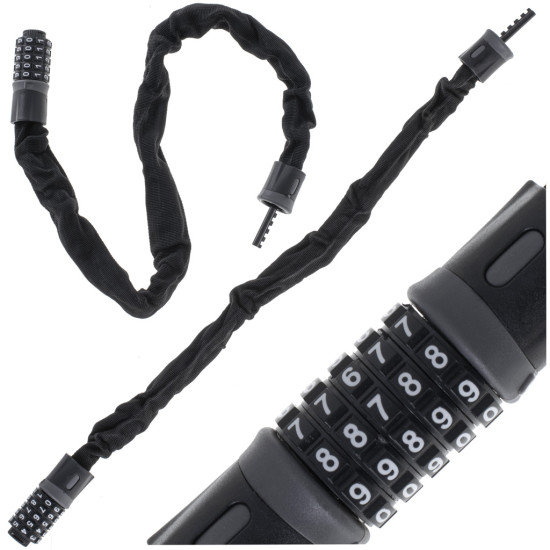 Antifurt bicicleta, Dispozitiv de blocare biciclete, Cifru cu 5 digits, lungime 90cm, culoare Neagra