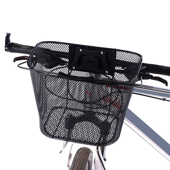 Cos metalic pentru bicicleta cu maner, demontabil, conceput pentru a fi montat in partea din fata, culoare Neagra